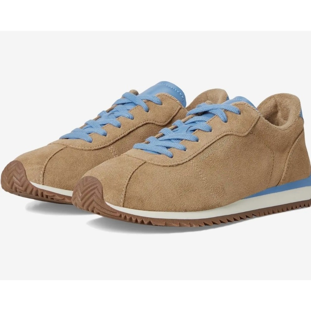 Women's sz 6 Michael Kors Rhodes Trainer Tan Suede Blue Leather Low Top Sneakers